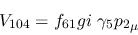 \begin{eqnarray*}
&V_{104}=f_{61}gi~\gamma_5{p_2}_\mu
\end{eqnarray*}