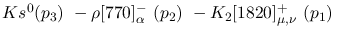$Ks^{0}({p_3})~-\rho[770]^-_{\alpha }~({p_2})~-K_2[1820]^+_{\mu ,
\nu }~({p_1})~$